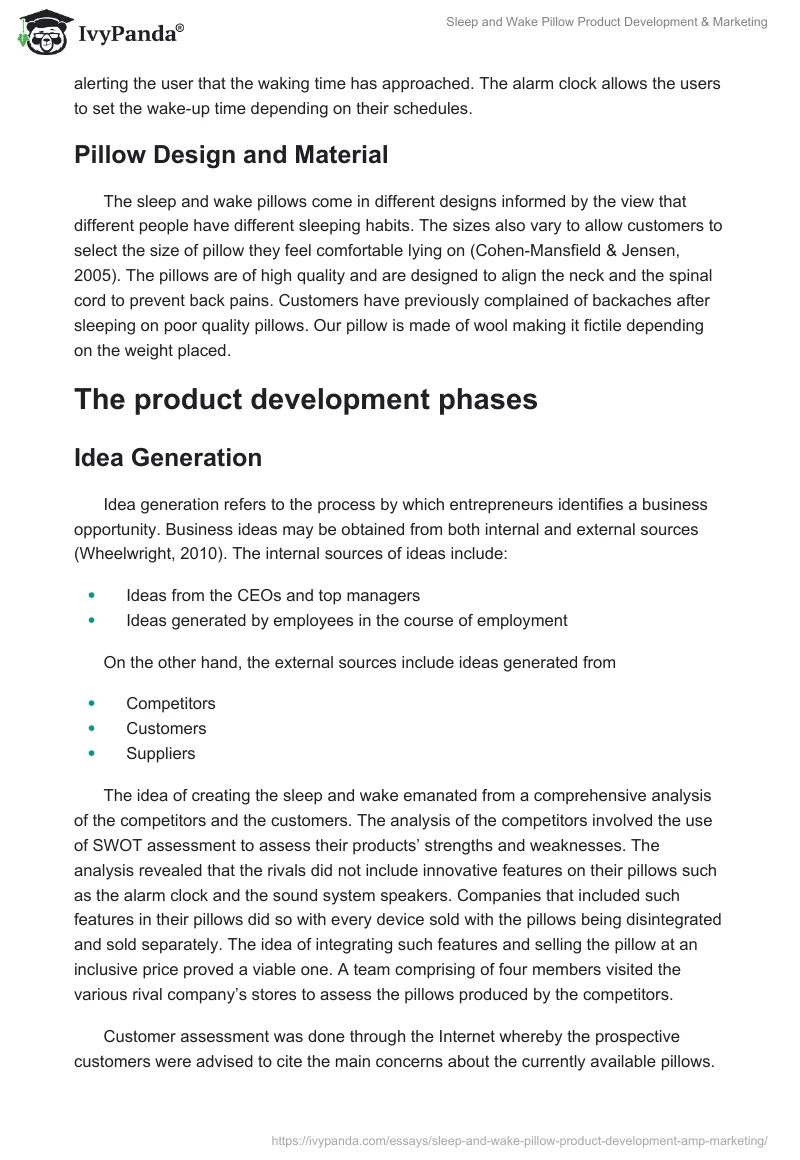 Sleep and Wake Pillow Product Development & Marketing. Page 4