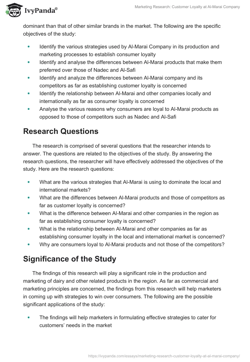 Marketing Research: Customer Loyalty at Al-Marai Company. Page 3