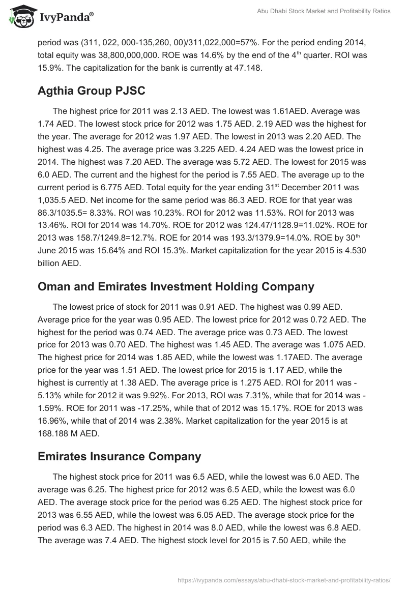Abu Dhabi Stock Market and Profitability Ratios. Page 3