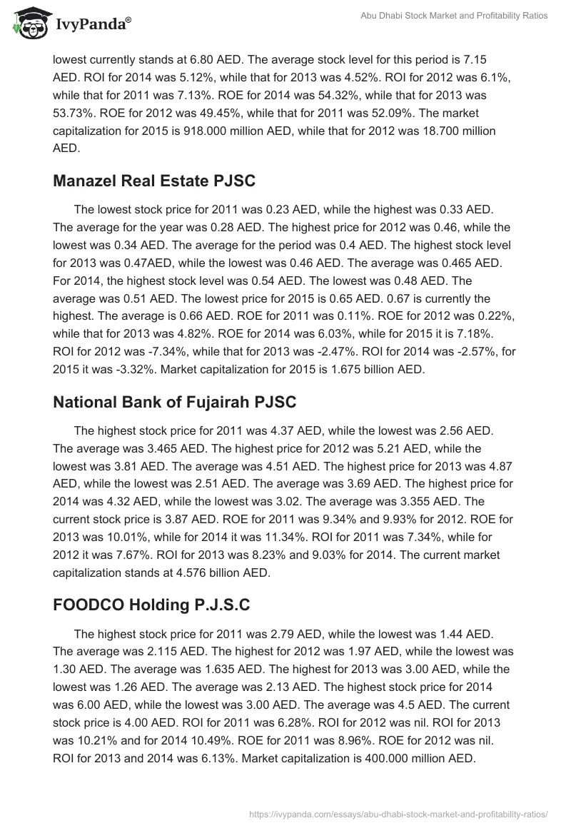 Abu Dhabi Stock Market and Profitability Ratios. Page 4