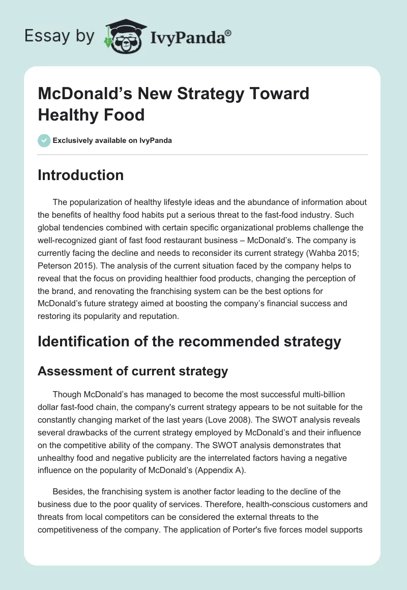 McDonald’s New Strategy Toward Healthy Food. Page 1