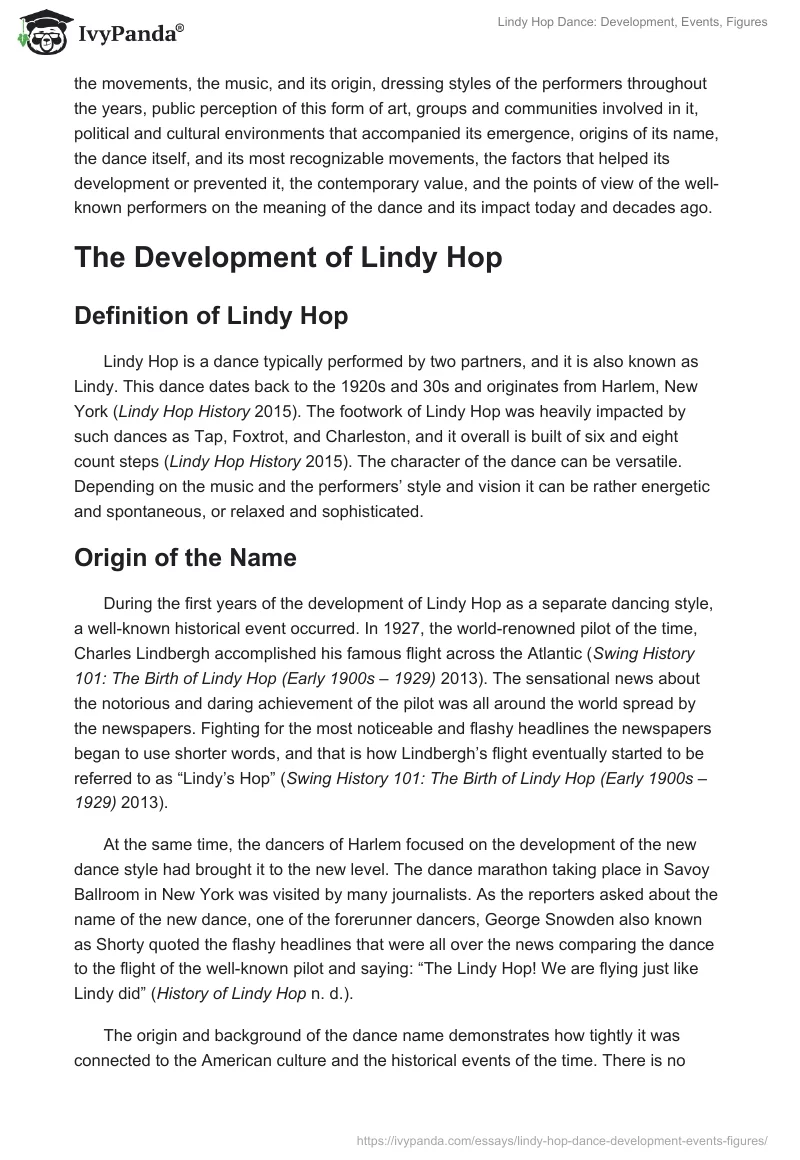 Lindy Hop Dance: Development, Events, Figures. Page 2