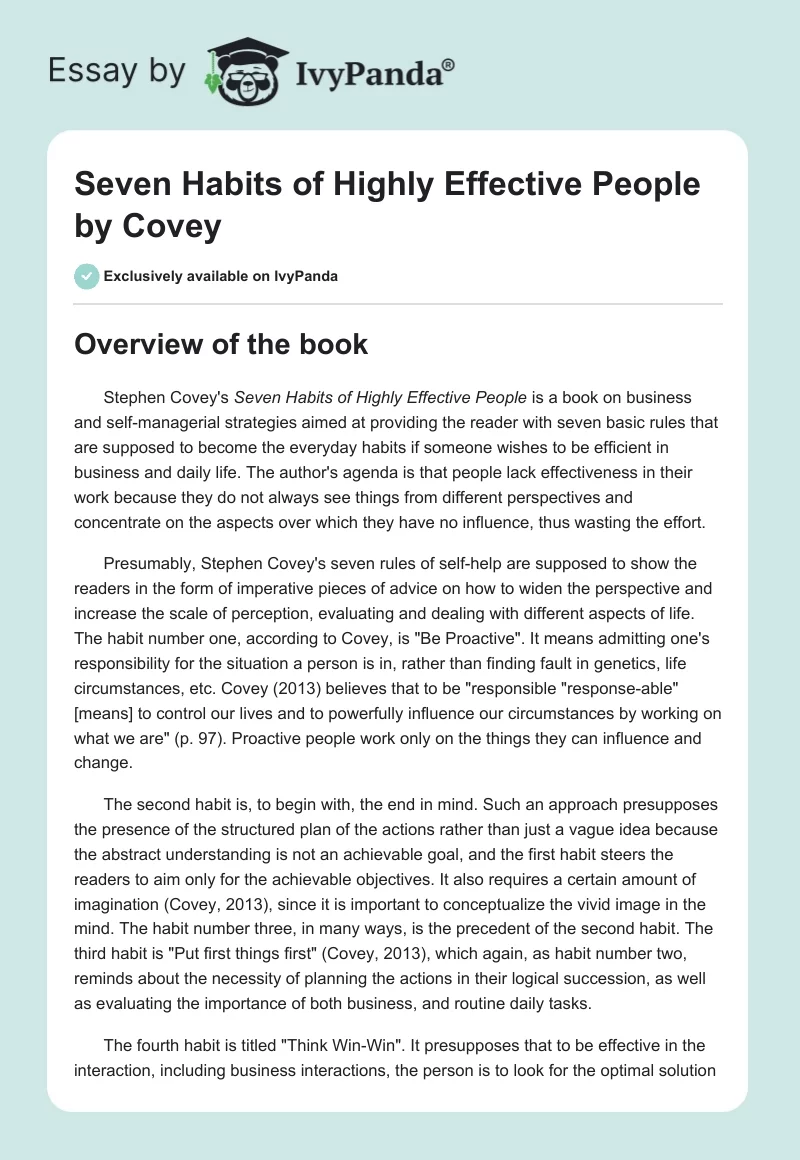 "Seven Habits of Highly Effective People" by Covey. Page 1