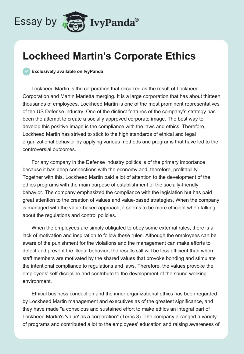 Lockheed Martin's Corporate Ethics. Page 1