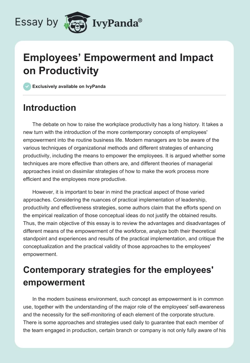 Employees’ Empowerment and Impact on Productivity. Page 1