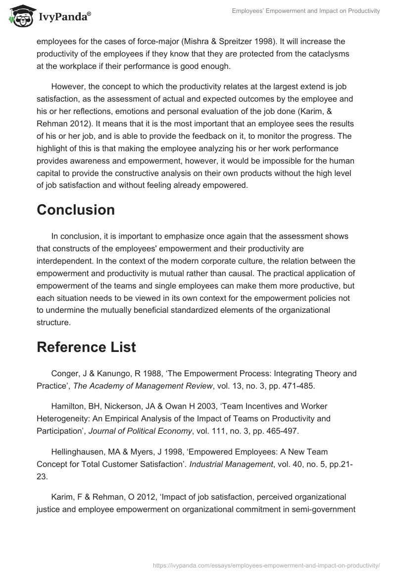 Employees’ Empowerment and Impact on Productivity. Page 5