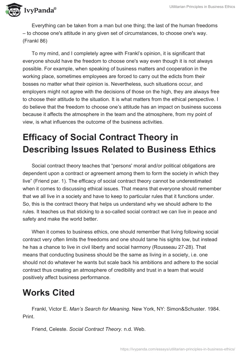 Utilitarian Principles in Business Ethics. Page 2