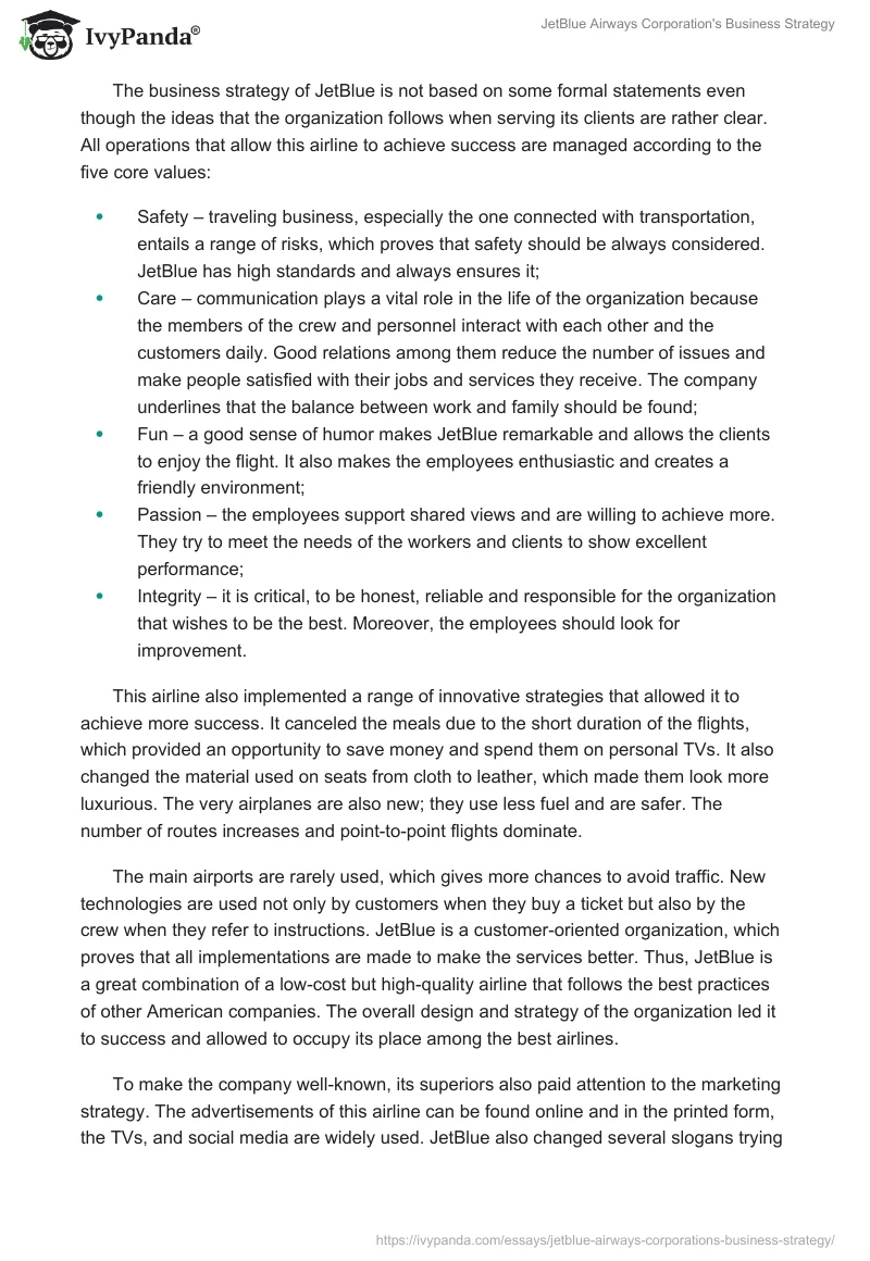 JetBlue Airways Corporation's Business Strategy. Page 2