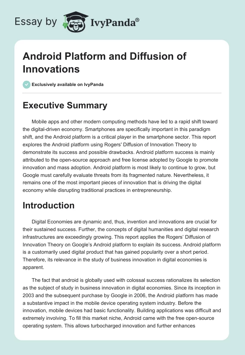 Android Platform and Diffusion of Innovations. Page 1