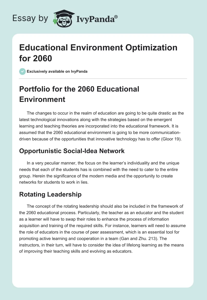 Educational Environment Optimization for 2060. Page 1