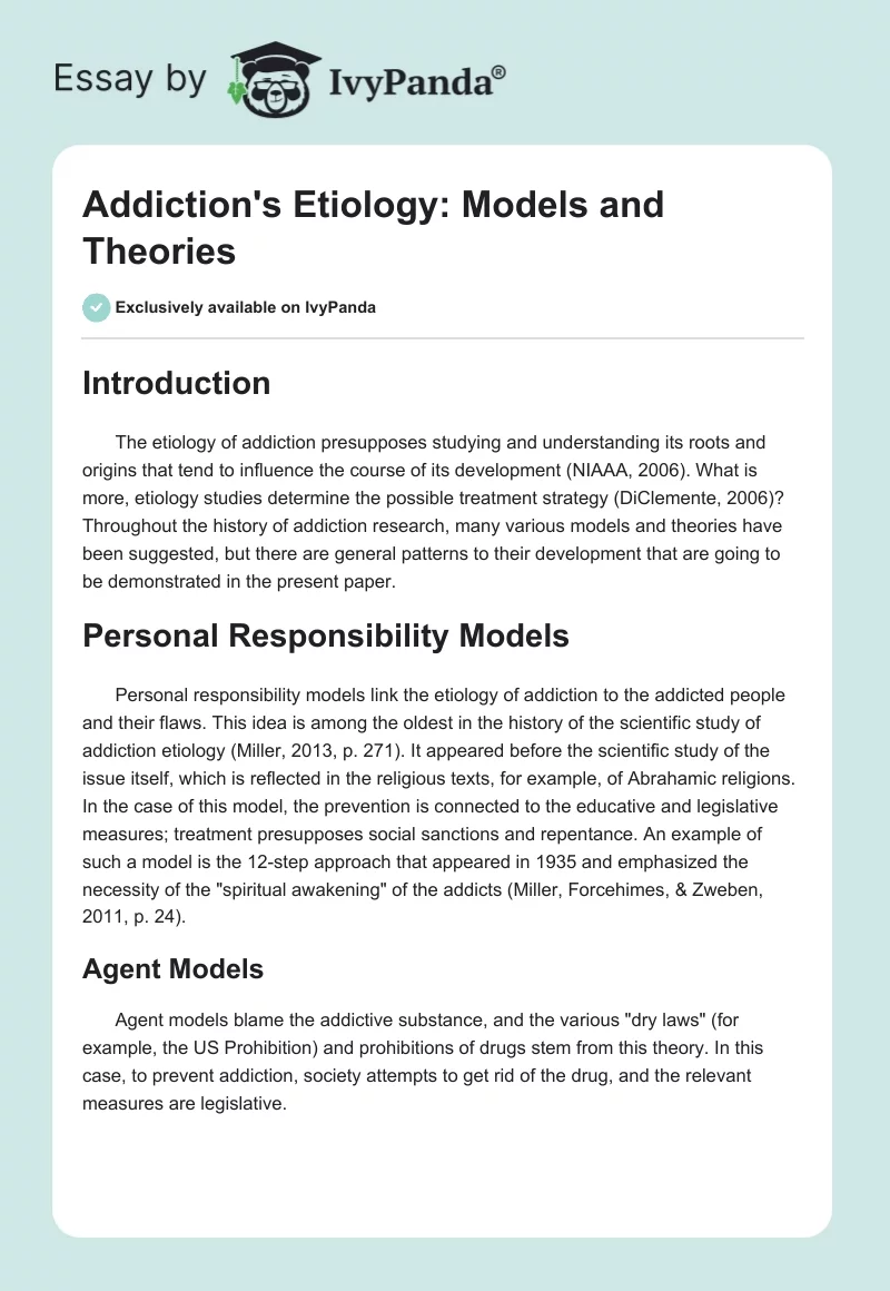 Addiction's Etiology: Models and Theories. Page 1