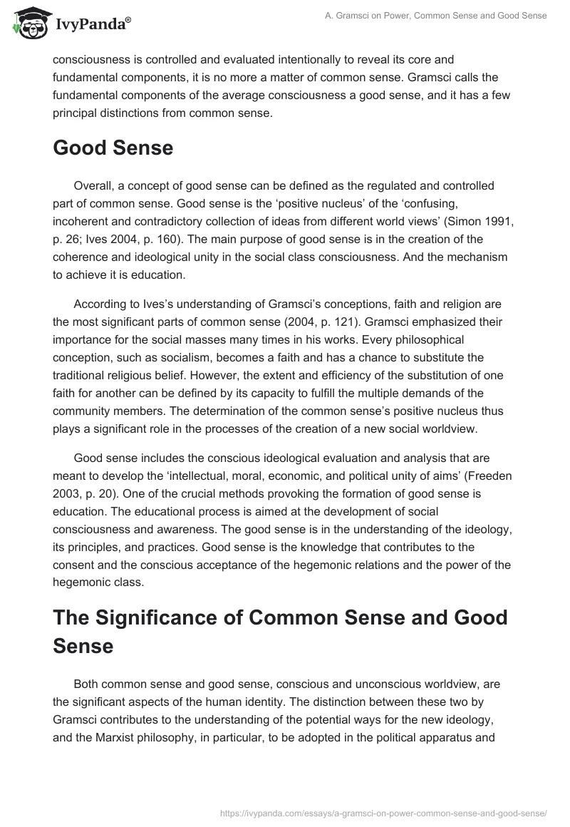 A. Gramsci on Power, Common Sense and Good Sense. Page 4