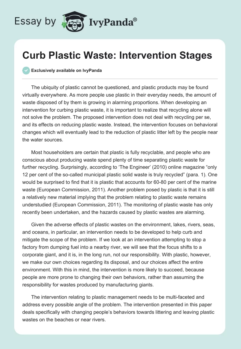 Curb Plastic Waste: Intervention Stages. Page 1