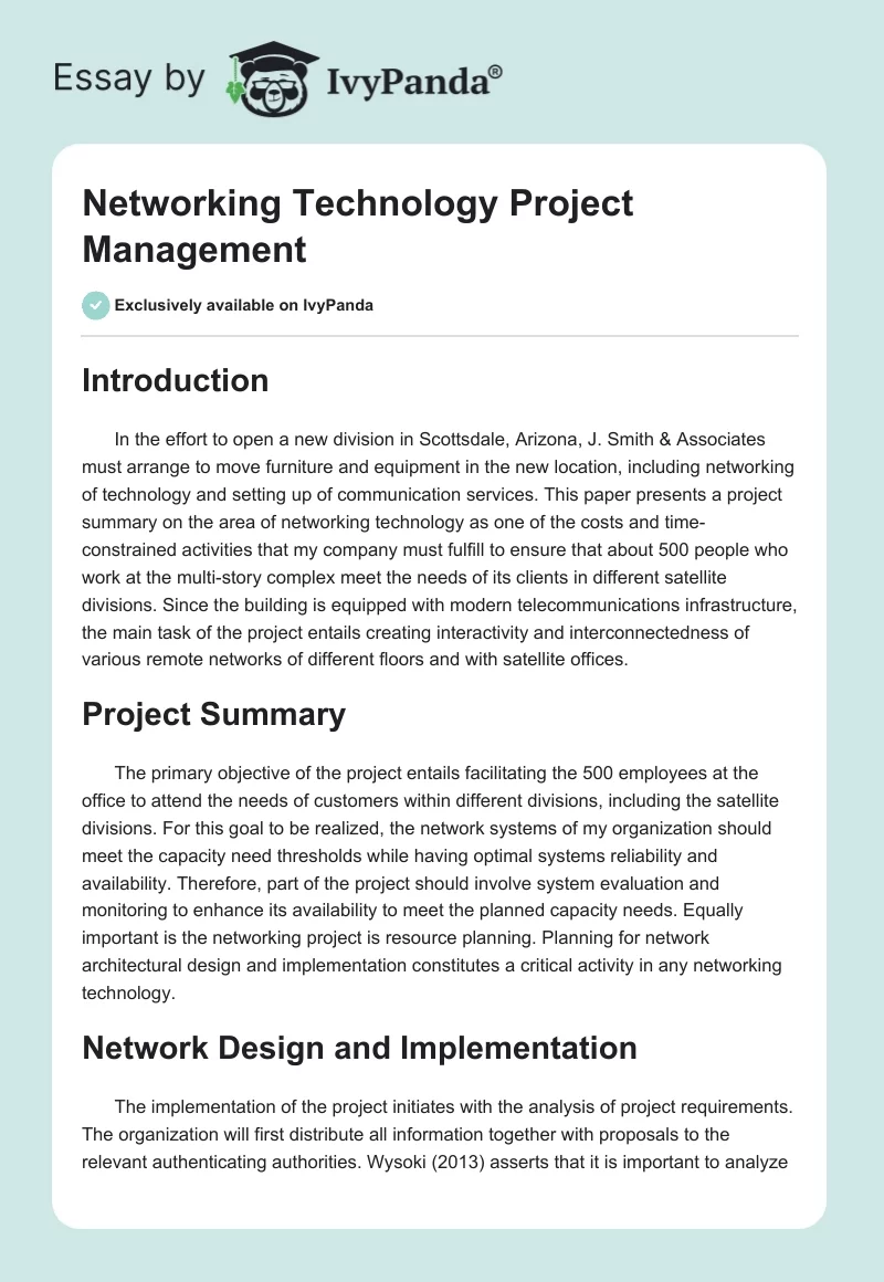 Networking Technology Project Management. Page 1