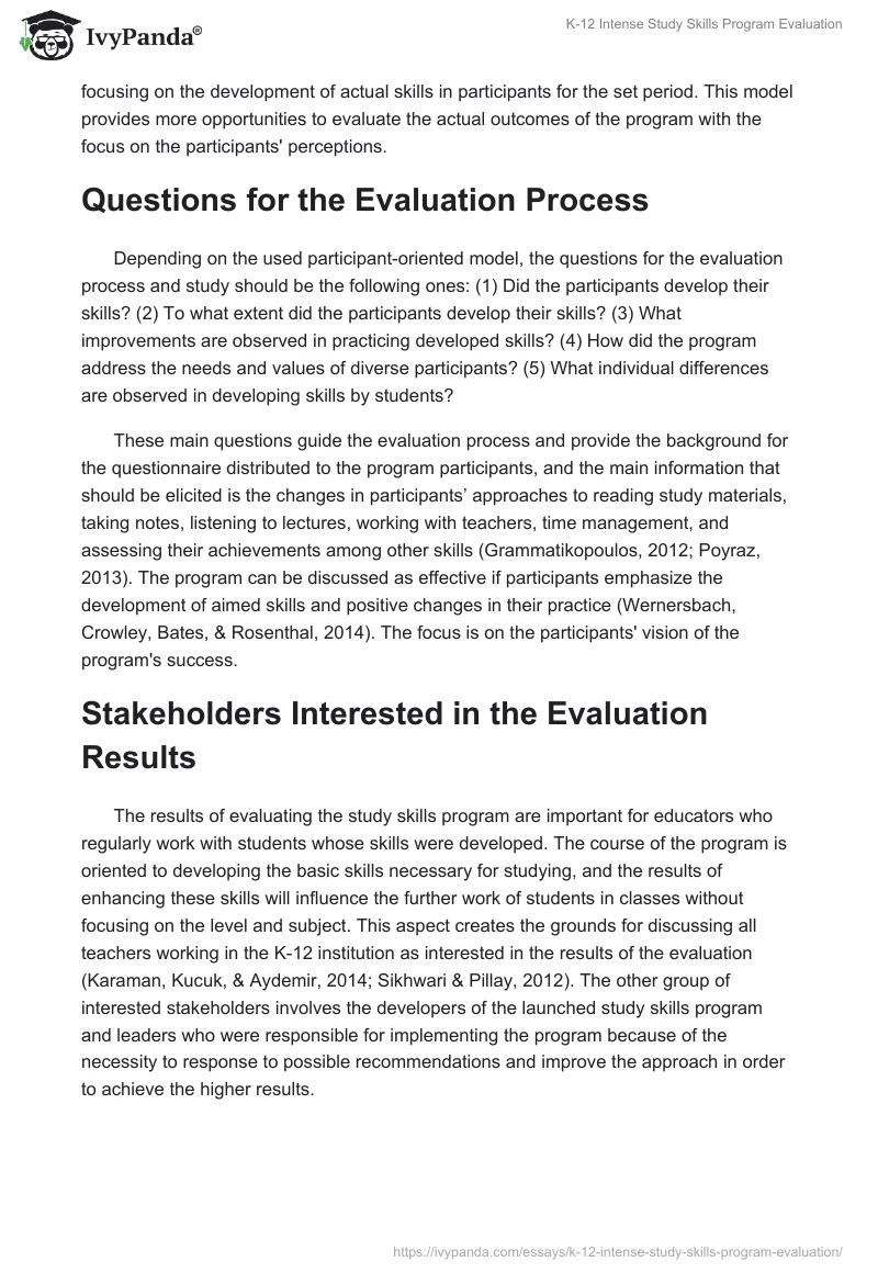 K-12 Intense Study Skills Program Evaluation. Page 2
