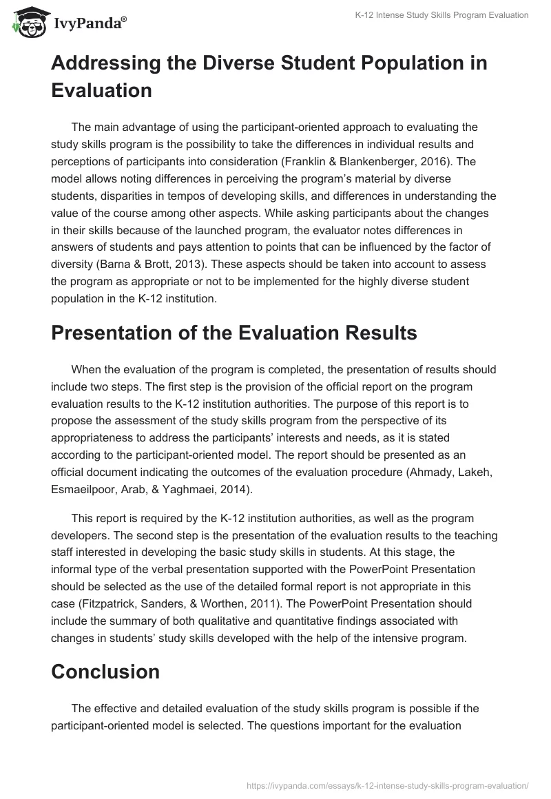 K-12 Intense Study Skills Program Evaluation. Page 3