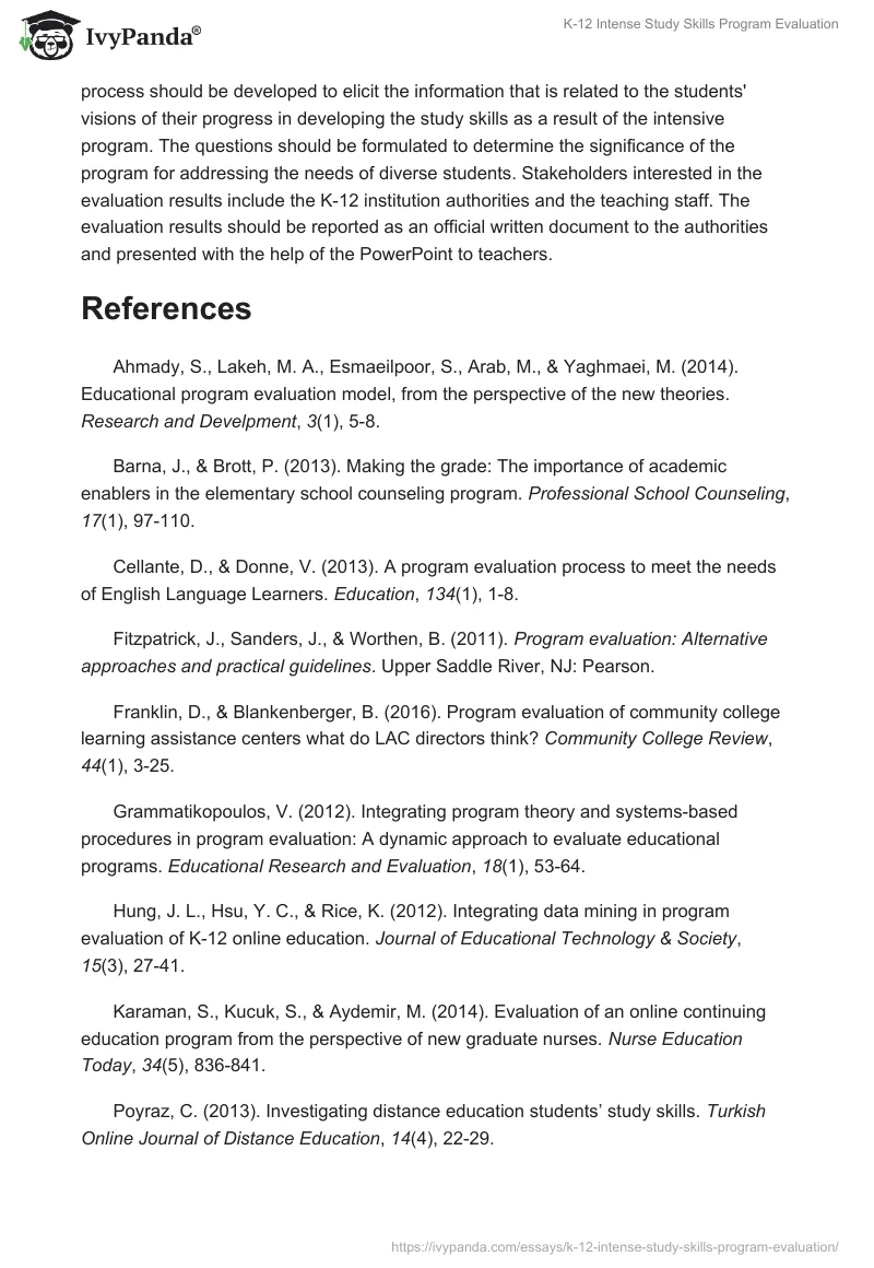 K-12 Intense Study Skills Program Evaluation. Page 4