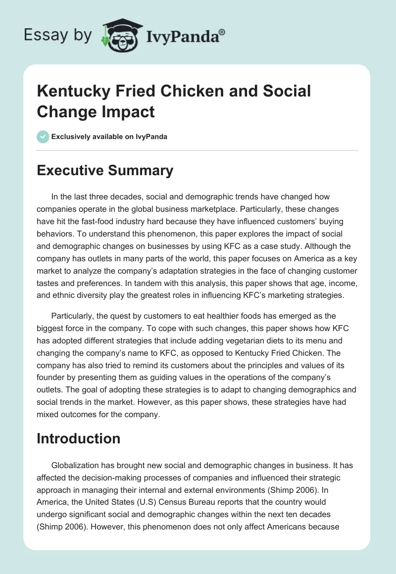 Kentucky Fried Chicken and Social Change Impact. Page 1