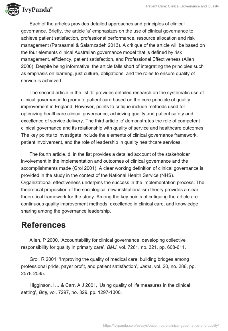Patient Care: Clinical Governance and Quality. Page 2