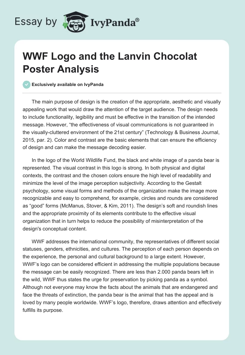WWF Logo and the Lanvin Chocolat Poster Analysis. Page 1