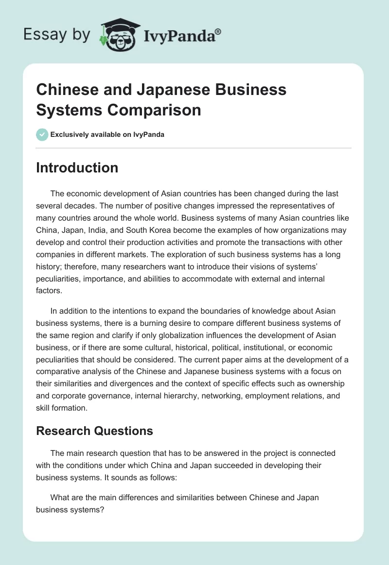 Chinese and Japanese Business Systems Comparison. Page 1