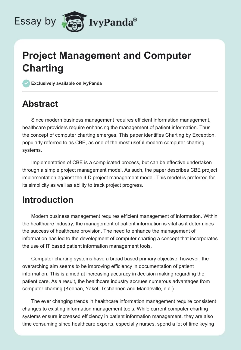 Project Management and Computer Charting. Page 1