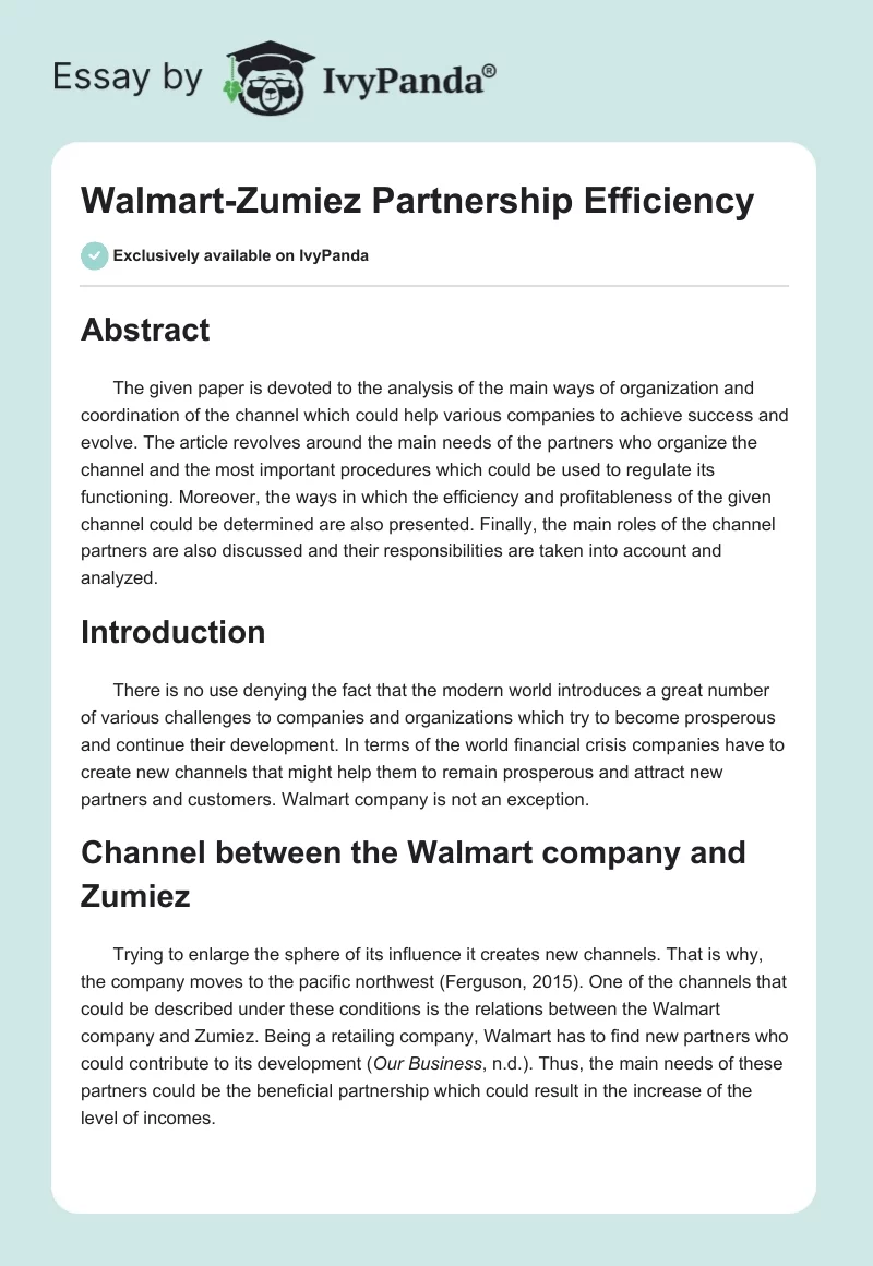 Walmart-Zumiez Partnership Efficiency. Page 1