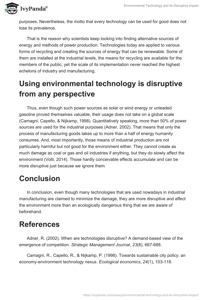 Environmental Technology and Its Disruptive Impact. Page 2