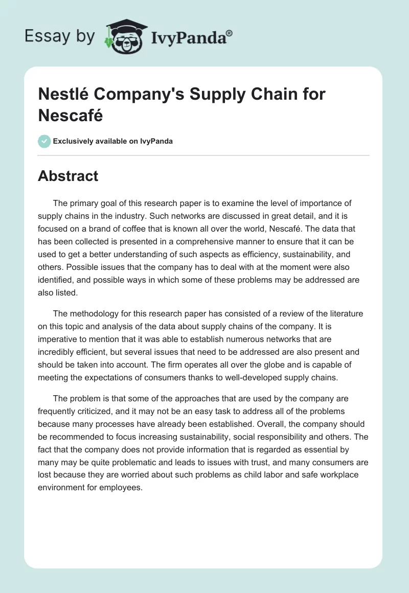 Nestlé Company's Supply Chain for Nescafé. Page 1
