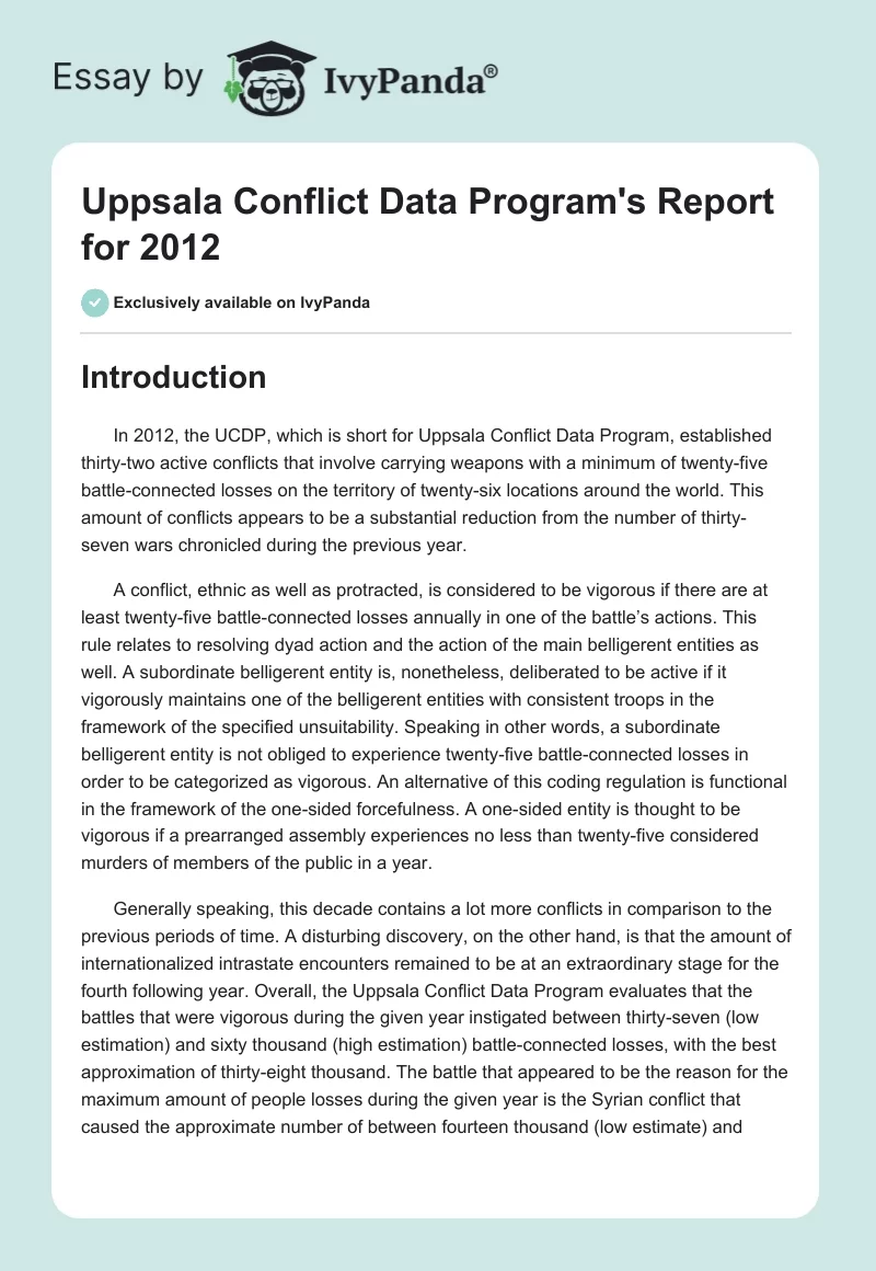 Uppsala Conflict Data Program's Report for 2012. Page 1