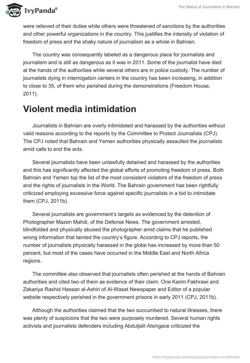 The Status of Journalism in Bahrain. Page 2