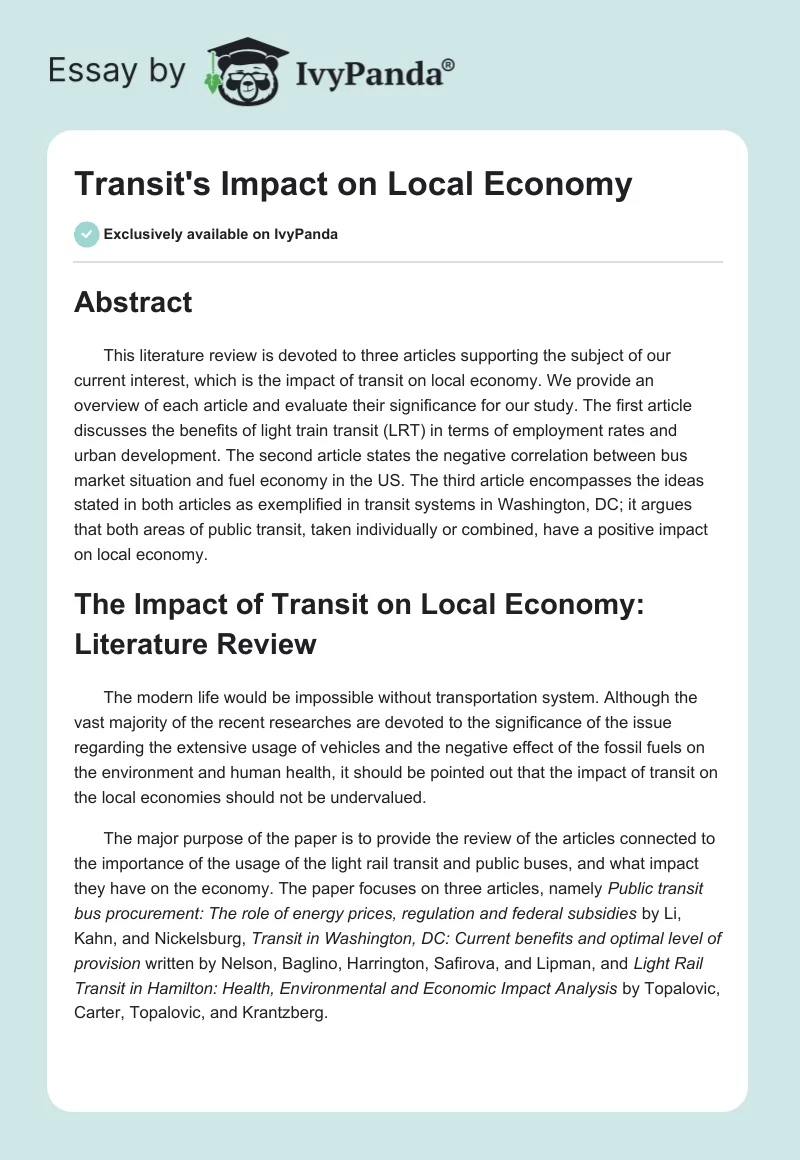 Transit's Impact on Local Economy. Page 1