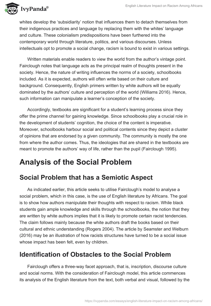 English Literature Impact on Racism Among Africans. Page 3