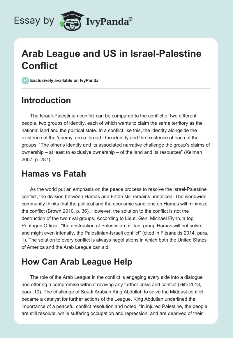 Arab League and US in Israel-Palestine Conflict. Page 1