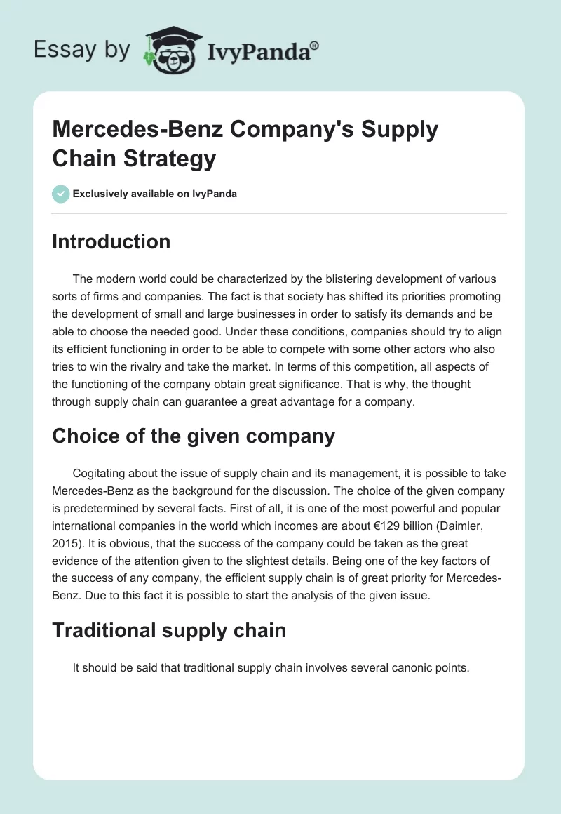 Mercedes-Benz Company's Supply Chain Strategy. Page 1