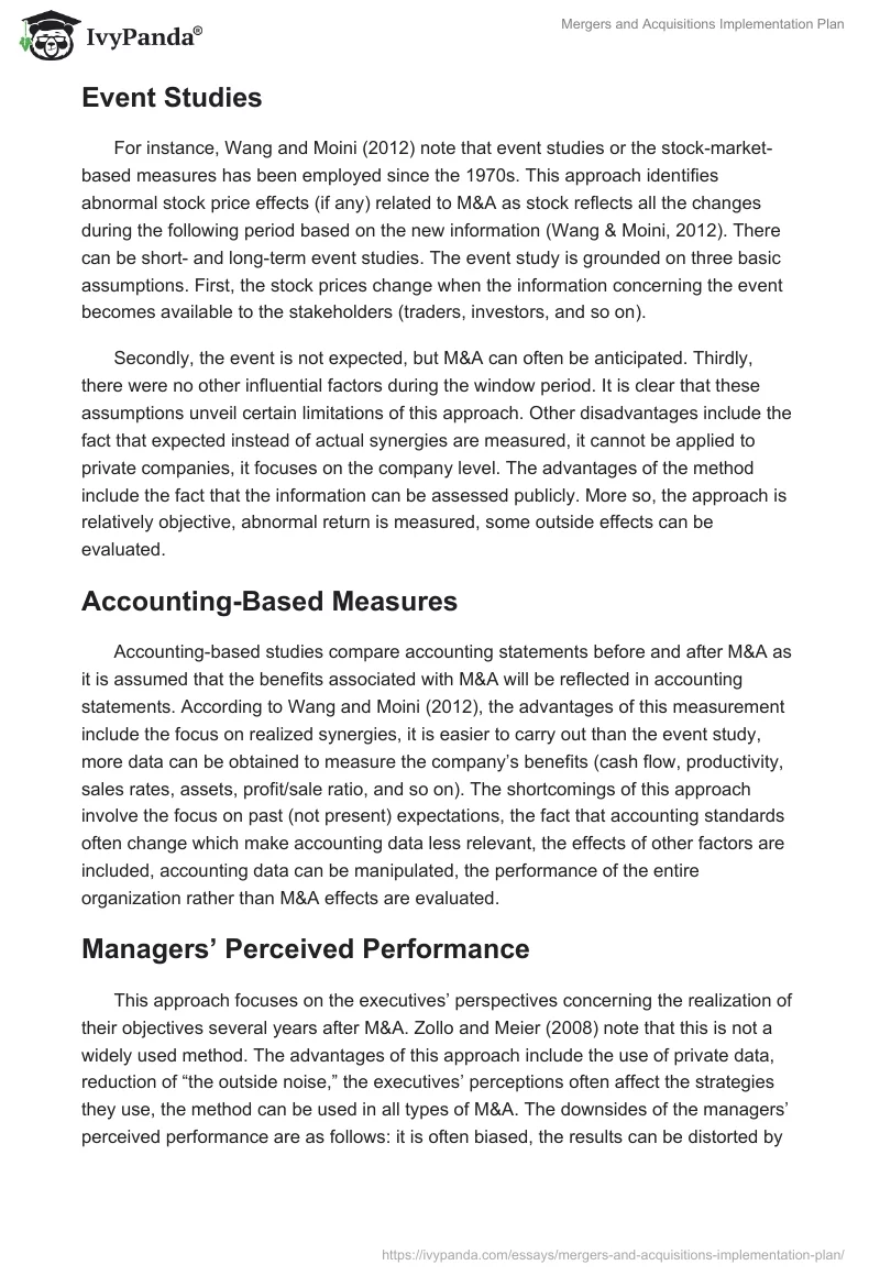 Mergers and Acquisitions Implementation Plan. Page 2