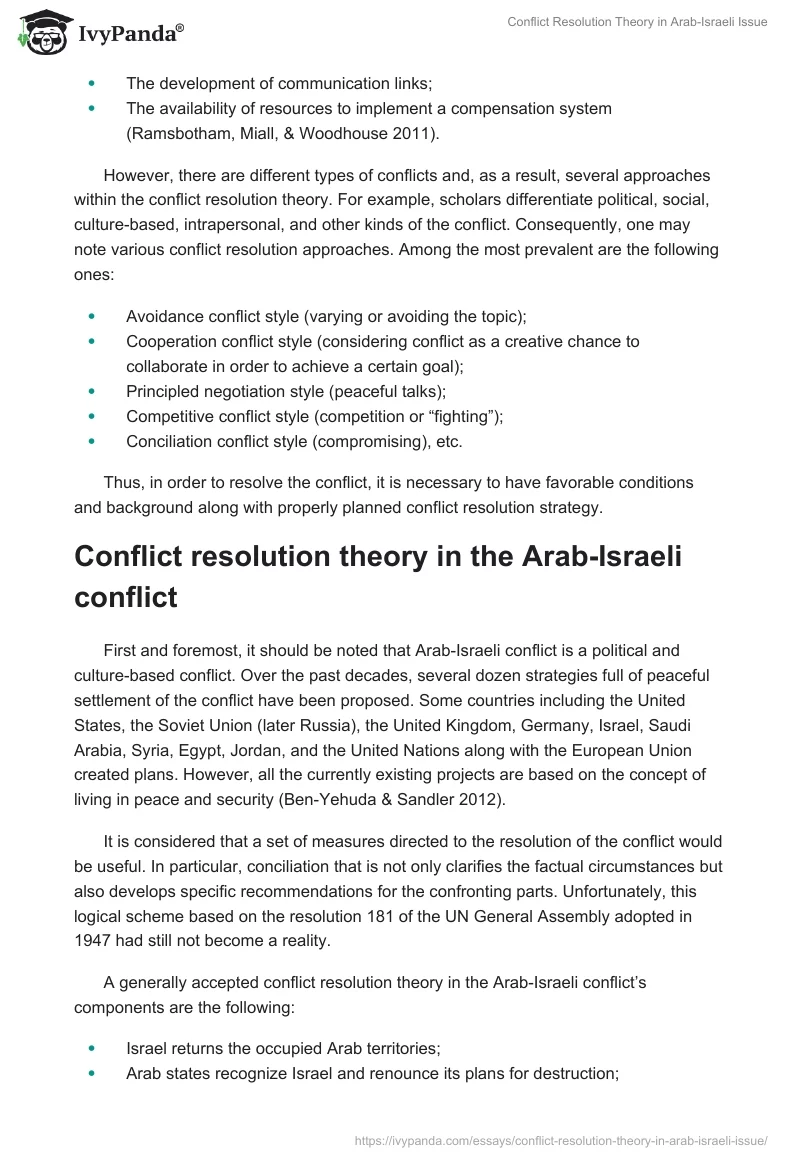Conflict Resolution Theory in Arab-Israeli Issue. Page 2