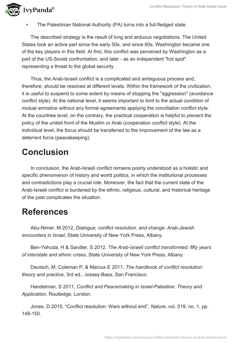Conflict Resolution Theory in Arab-Israeli Issue. Page 3