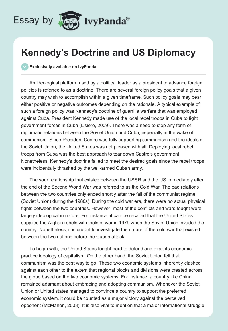 Kennedy's Doctrine and US Diplomacy. Page 1