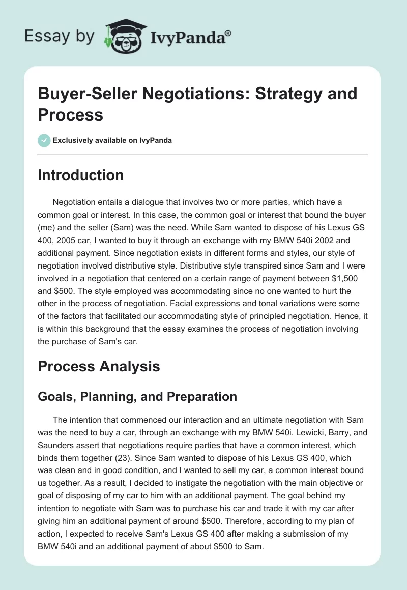 Buyer-Seller Negotiations: Strategy and Process. Page 1