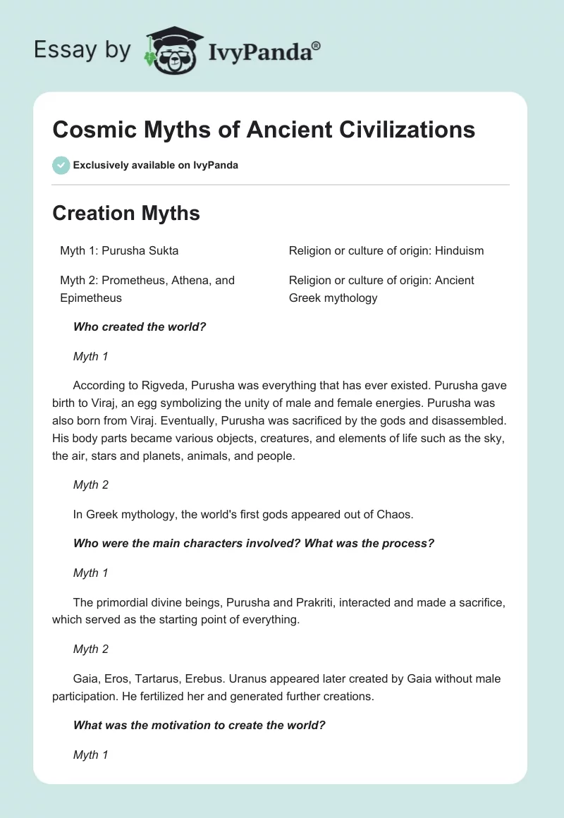 Cosmic Myths of Ancient Civilizations. Page 1