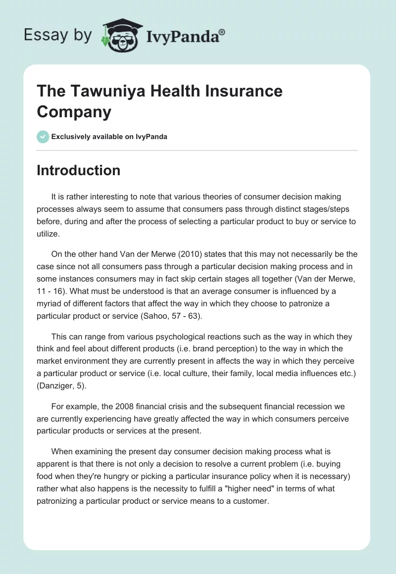 The Tawuniya Health Insurance Company. Page 1