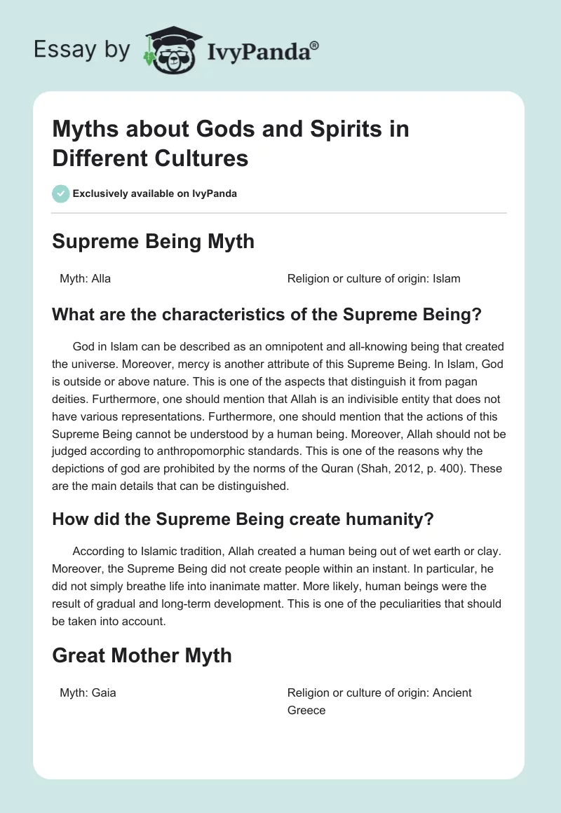 Myths about Gods and Spirits in Different Cultures. Page 1
