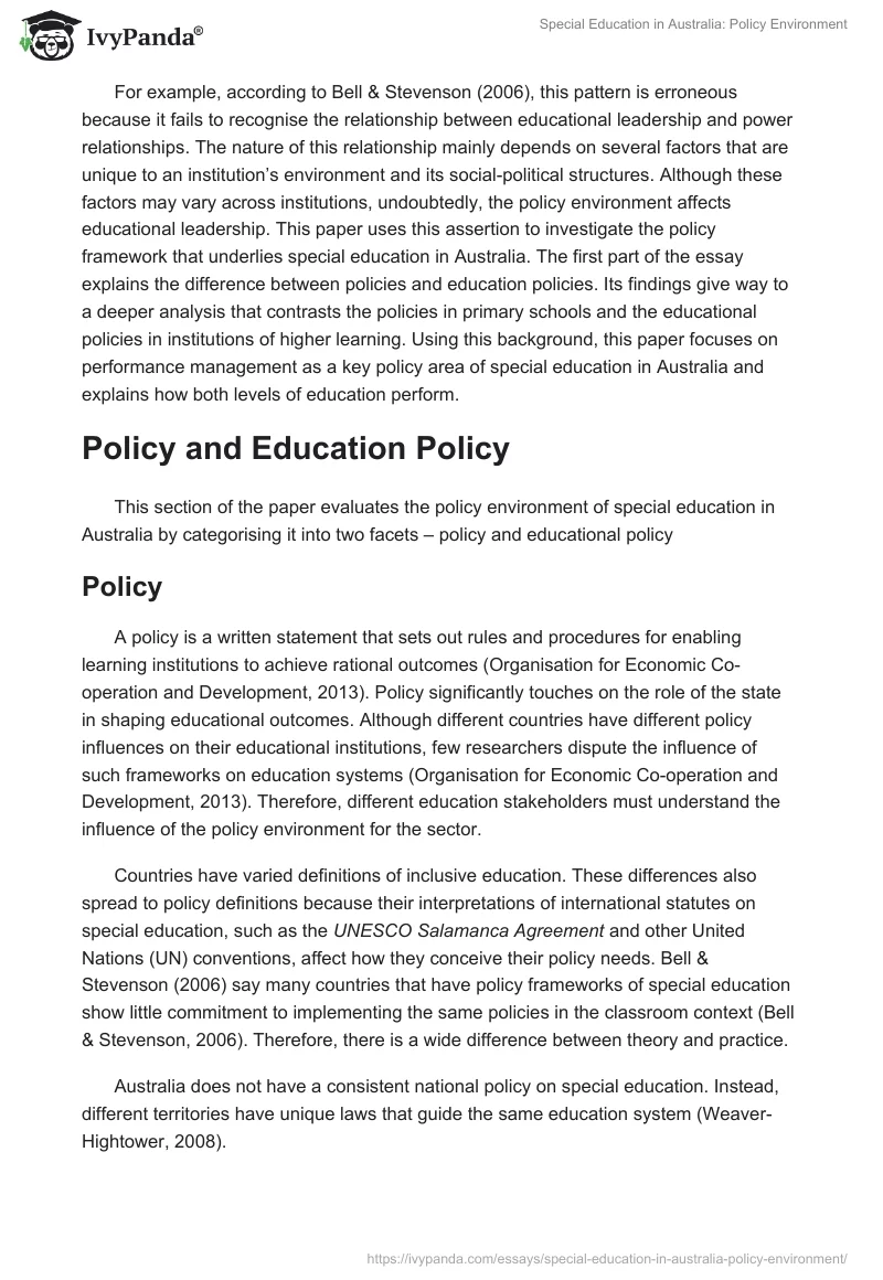 Special Education in Australia: Policy Environment. Page 2