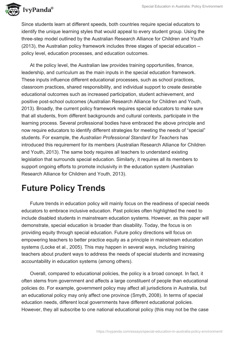 Special Education in Australia: Policy Environment. Page 4
