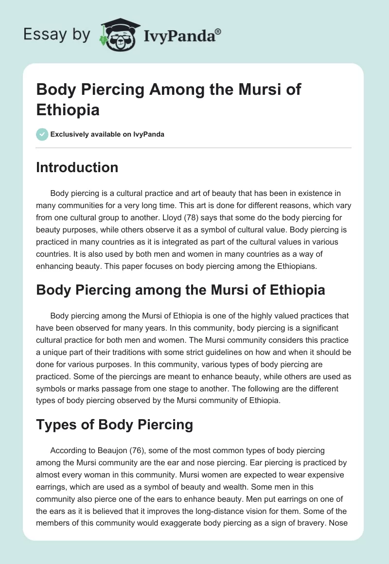 Body Piercing Among the Mursi of Ethiopia. Page 1