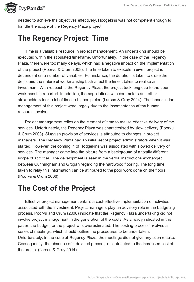 The Regency Plaza's Project: Definition Phase. Page 2