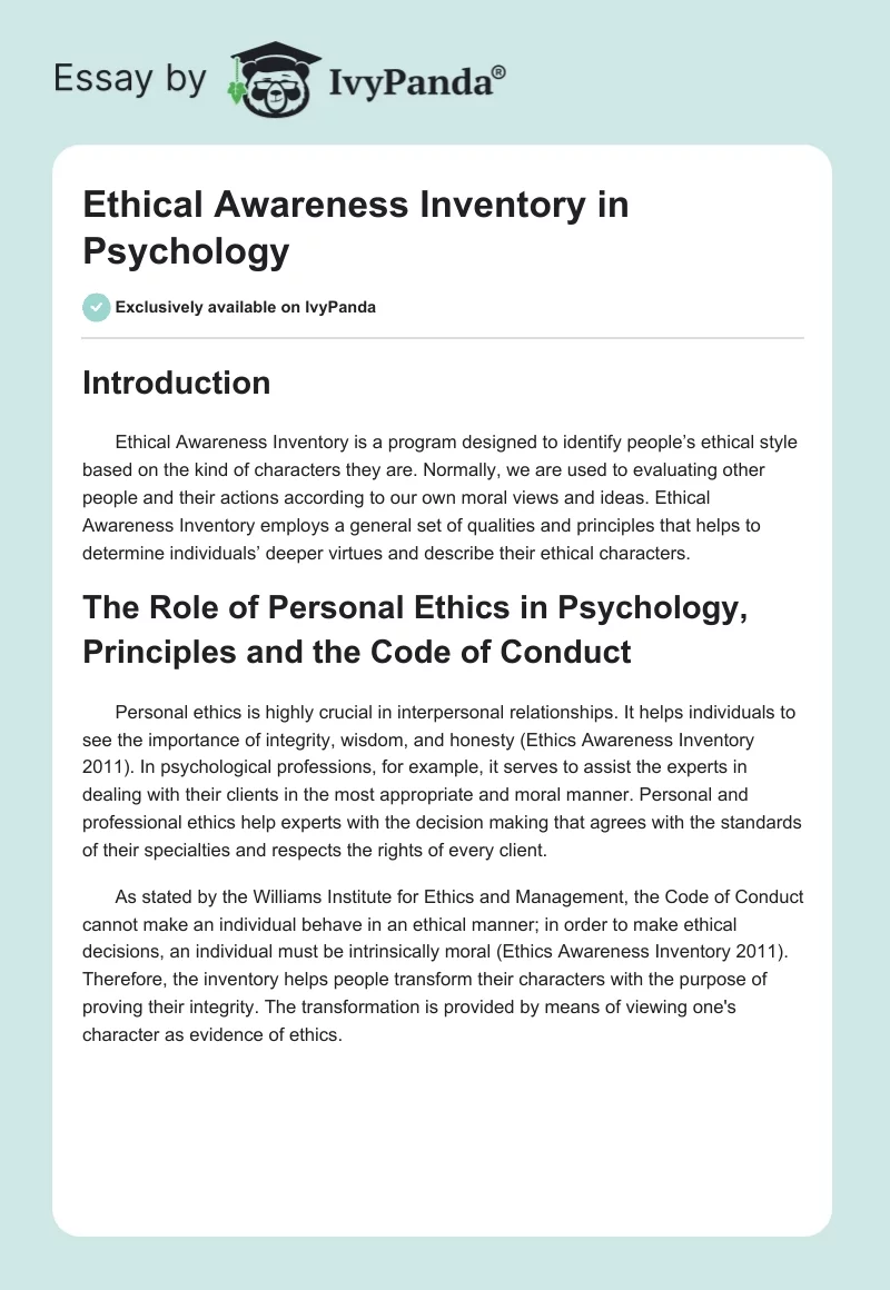 Ethical Awareness Inventory in Psychology. Page 1