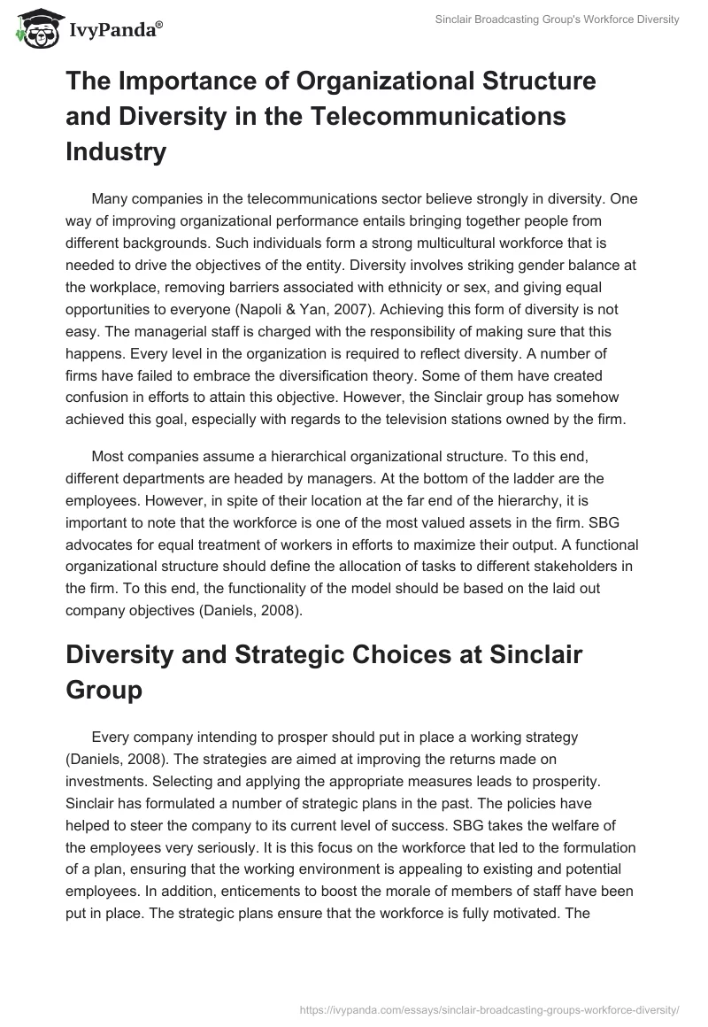 Sinclair Broadcasting Group's Workforce Diversity. Page 3