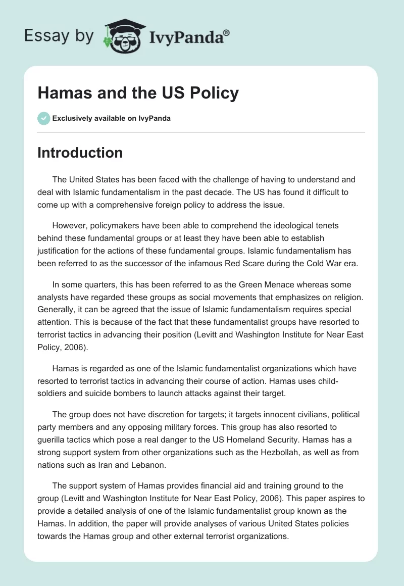 Hamas and the US Policy. Page 1